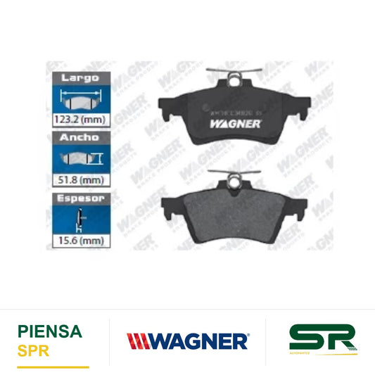 BALATA SEMIMETÁLICA TRASERA FORD ESCAPE 2013-2017 / FOCUS 2007-2016 / MAZDA 3 2004-2013 / MAZDA 5 2007-2014 / JAGUAR XF 2013-2014 / XJ 2014-2016 / XK 2013-2016 / XJ8 2006-2009 -PONTIAC SOLSTICE 2006-2009 / SAAB 42803 2004-2008 / VOLVO C30 WAGNER