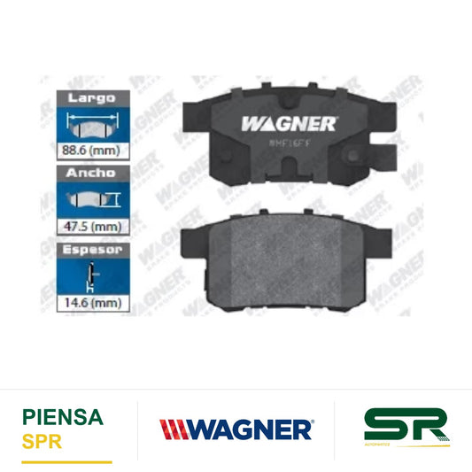 BALATA SEMIMETÁLICA TRASERA HONDA ACCORD 1993-2001 / ACCORD COUPE 1992-2001 / ACCORD SEDAN V6 07 / CIVIC COUPE 2007-2008 / CIVIC SI 2005-2009 / PRELUDE 1992-2001 / PRELUDE SR 93 / SUZUKI SX4 2007-2008 / ACURA ILX 2013 WAGNER