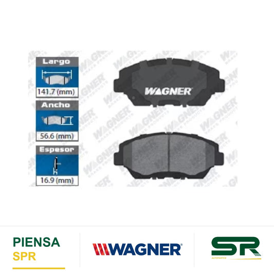 BALATA SEMIMETÁLICA DELANTERA ACURA ILX 2013-2015 / HONDA ACCORD 2004-2007 2011-2017 / CIVIC 2013-2022 / CR-V 2002-2006 2012-2016 / CR-Z 16 / ELEMENT 2003-2011 / FIT 2013-2014 / PILOT 2004-2008 WAGNER