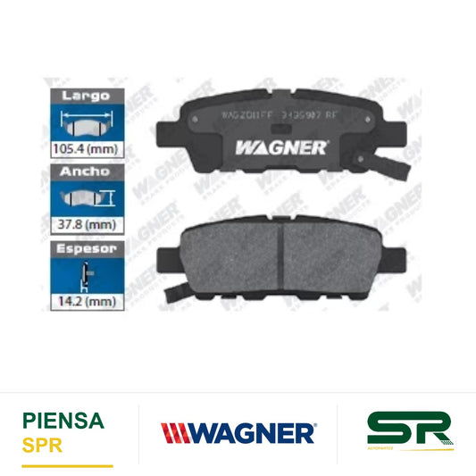 BALATA SEMIMETÁLICA TRASERA NISSAN 350Z 2003-2009 / ALTIMA 2002-2006 / ALTIMA SE-R 2006-2007 / MAXIMA 2003-2008 / MURANO 2003-2007 / QUEST 2004-2009 / X-TRAIL 2001-2009 WAGNER