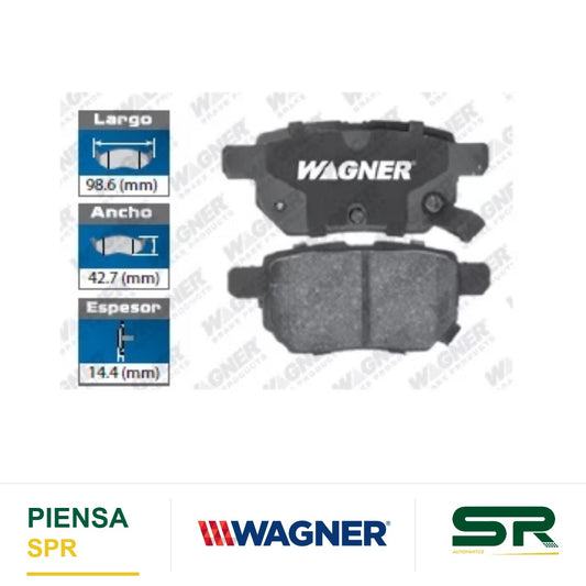 BALATA CERÁMICA TRASERA LEXUS CT200H 2011-2017 / SCION IM 16 / TOYOTA COROLLA 2009-2019 / PRIUS 2010-2017 / PRIUS PLUG-IN 2012-2015 / PONTIAC VIBE 2009-2010 / MATRIX 2009-2014 / YARIS 2012-2017 WAGNER