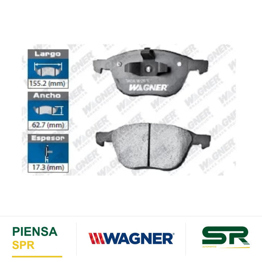 BALATA SEMIMETÁLICA DELANTERA FORD C-MAX 2013-2016 / ESCAPE 2013-2017 / FOCUS 2005-2007 2012-2016 / MAZDA 3 2004-2013 / 5 2006-2010 2012-2015 / VOLVO C30 2007-2013 / C70 2006-2013 / S40 2004-2011 / V50 2005-2011 WAGNER