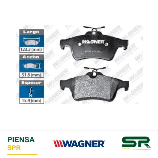 BALATA SEMIMETÁLICA TRASERA CHEVROLET VECTRA 2007-2008 / FORD ESCAPE 2013-2017 / FOCUS 2009-2016 / MAZDA 3 2004-2013 / MAZDA 5 2007-2014 / PONTIAC SOLSTICE 2006-2009 / SATAURN SKY 2007-2010 / VOLVO C30 2007-2013 / C70 2006-2013 / S40 2005-2011 / WAGNER