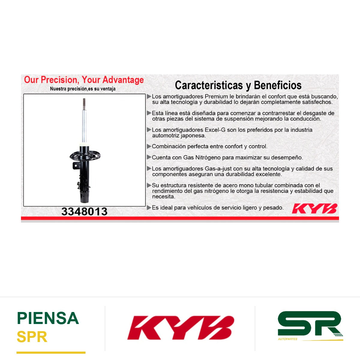 AMORTIGUADOR DELANTERO IZQUIERDO GAS EXCEL-G PEOGEOT L4 1.6 208 TURBO (2014-2017). KYB