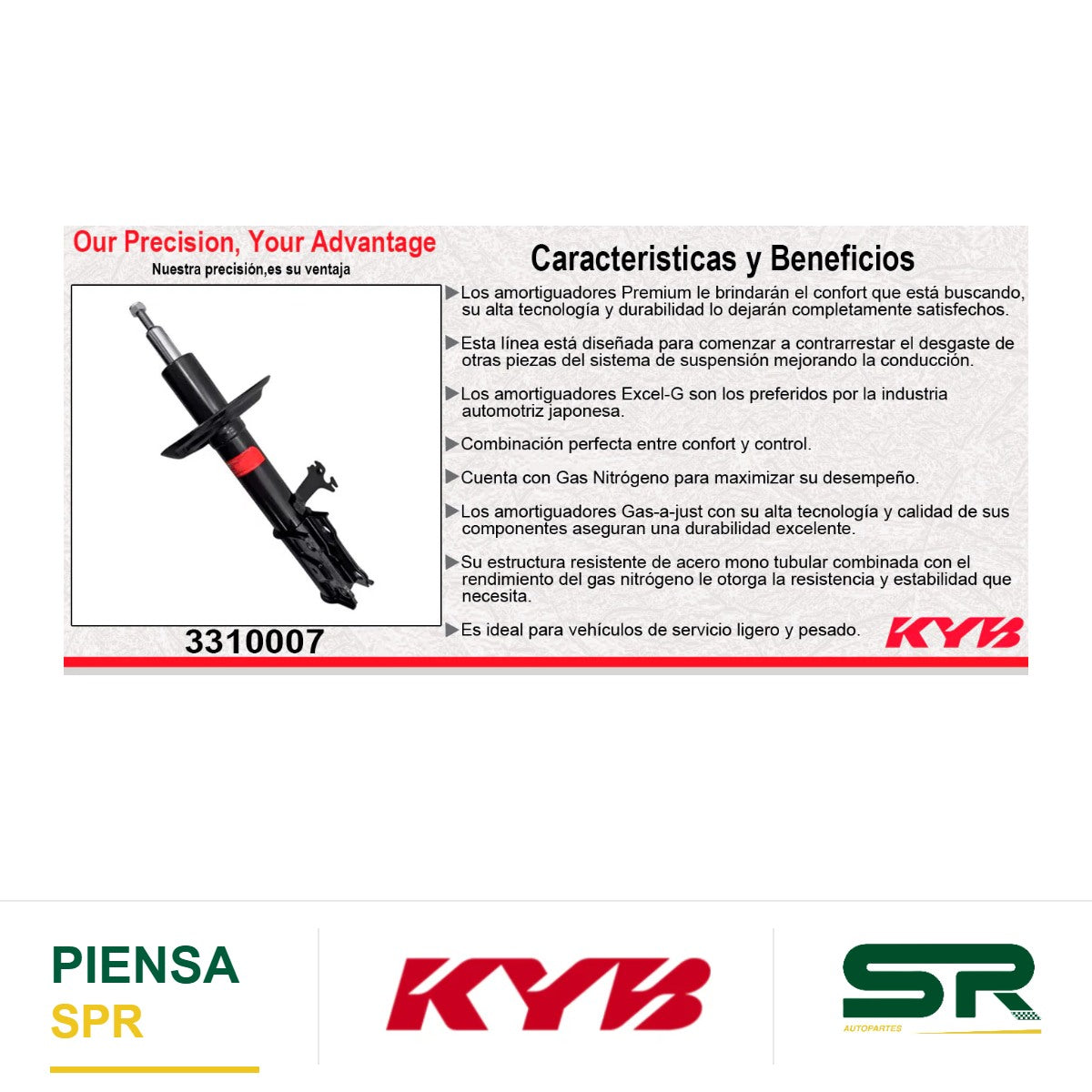 AMORTIGUADOR DELANTERO IZQUIERDO GAS EXCEL-G TOYOTA HILUX (2020-2022). KYB