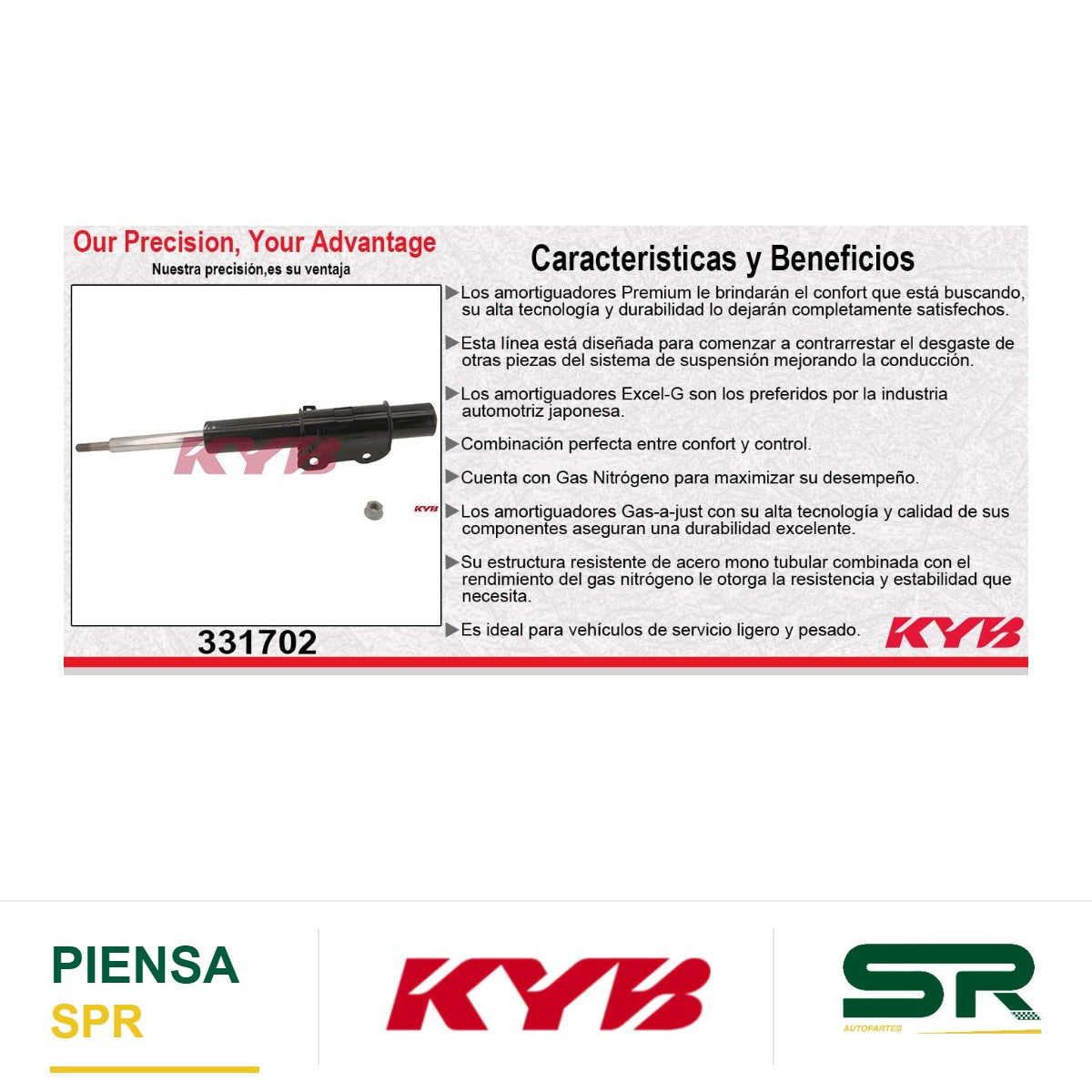 AMORTIGUADOR DELANTERO GAS EXCEL-G MERCEDES BENZ. SPRINTER 415 - 515 (2007-2013) - VW. CRAFTER 50 (2010-2011) KYB