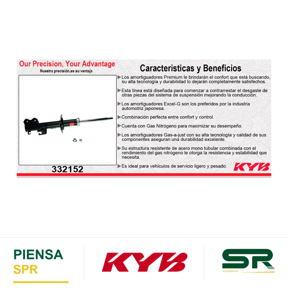 AMORTIGUADOR DELANTERO DERECHO GAS EXCEL-G NISSAN NOTE (2014-2019) - VERSA (2012-2019) - V-DRIVE (2020-2021) KYB