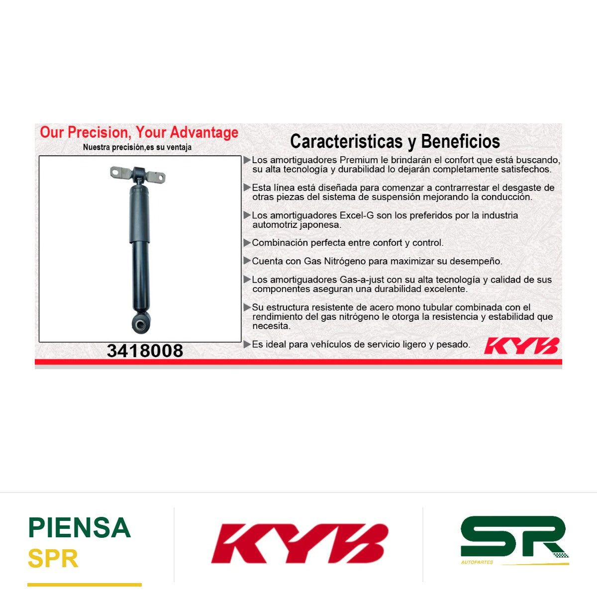AMORTIGUADOR TRASERO GAS EXCEL-G PEUGEOT PARTNER L4 1.6 DIESEL (2020-2022). KYB