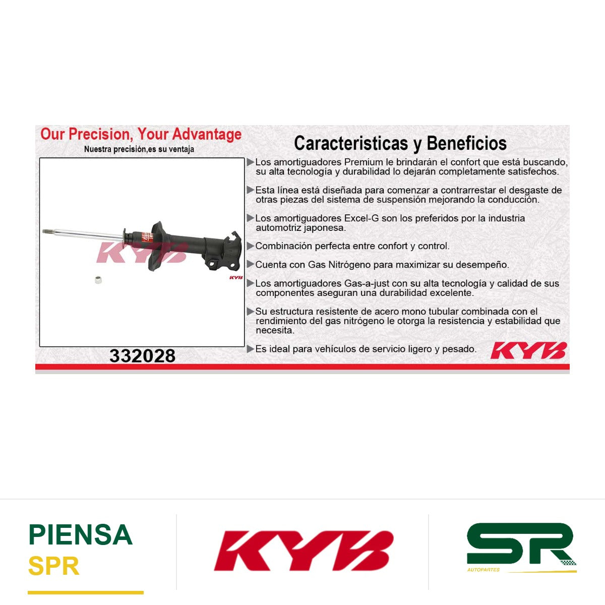AMORTIGUADOR DELANTERO GAS EXCEL-G NISSAN TSURU II (1988-1991) - GUAYIN (1988-1991) - HIKARI (1988-1991). KYB