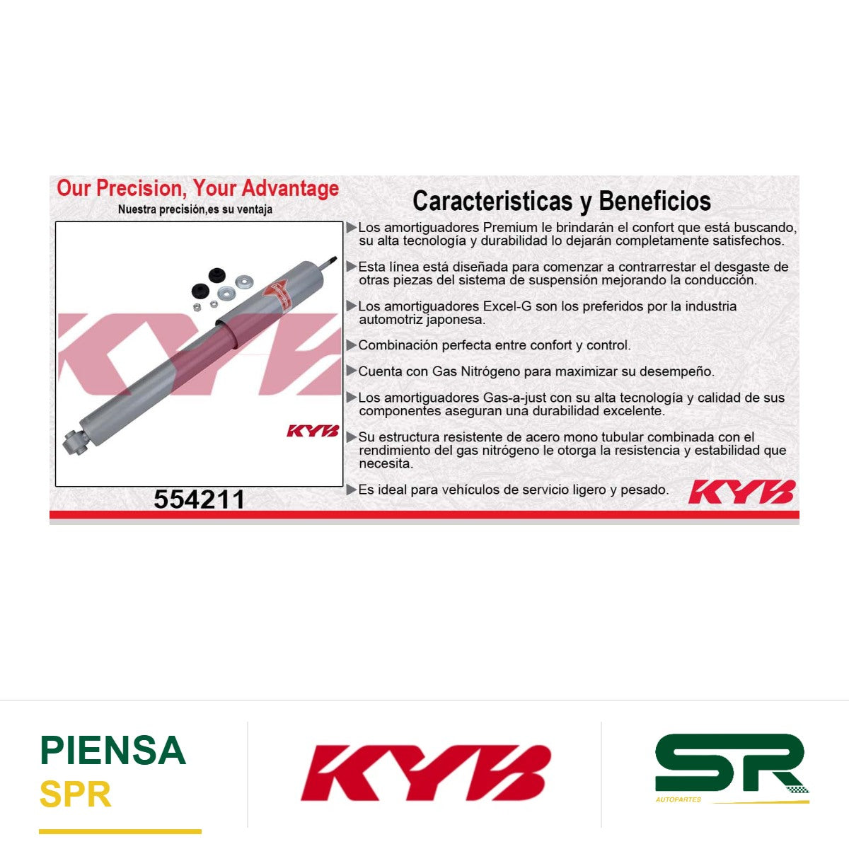 AMORTIGUADOR DELANTERO GAS-A-JUST FORD ECONOLINE E-100 & E-150 (INC CLUB WAGON) (1975-1991) - FORD F-100, F-150, F-200 [SOLO PARA MODELOS 2WD] (F-150) (DESDE LA 2? SERIE 72) (1972-1979) KYB