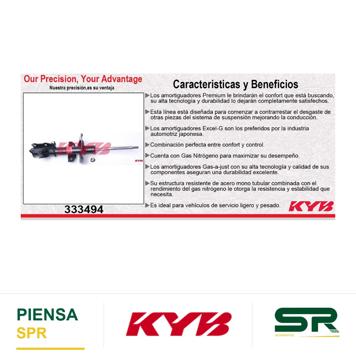 AMORTIGUADOR DELANTERO DERECHO GAS EXCEL-G MAZDA 2 (2011-2015). TODOS KYB