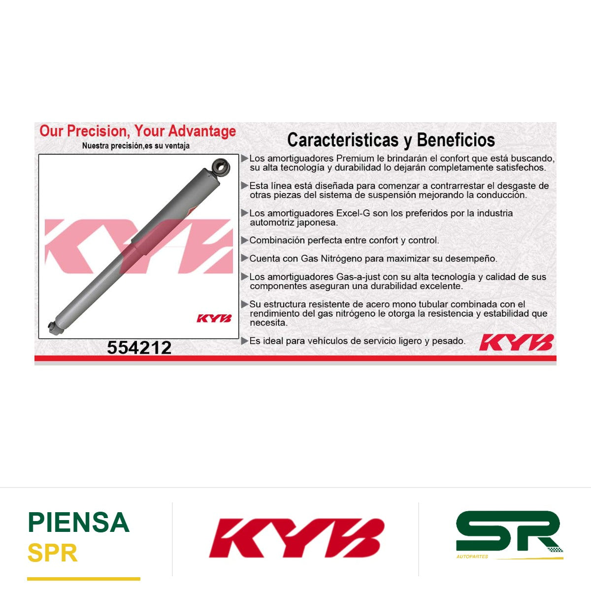AMORTIGUADOR TRASERO GAS-A-JUST CHEV C15 / C20 / C25 (1973-1991) - CHEYENNE (1973-1991) - BLAZER (1973-1991) - HUNTER (1973-1991) - SUBURBAN (1973-1991). KYB