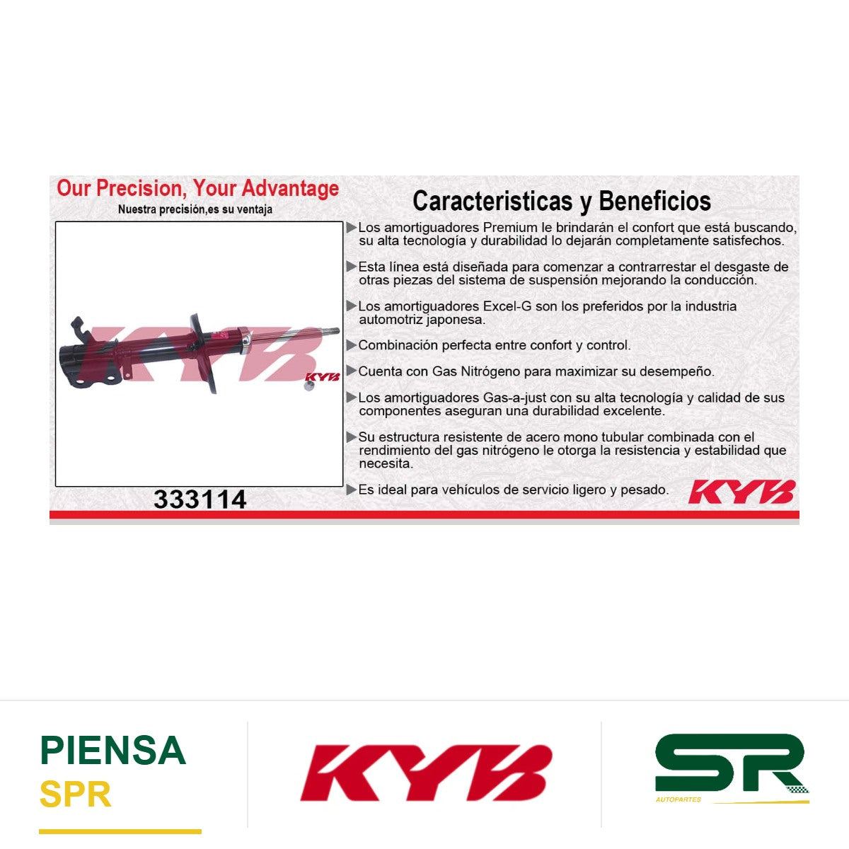 AMORTIGUADOR DELANTERO DERECHO GAS EXCEL-G TOYOTA COROLLA (1993-2002) - GEO PRIZM (1993-1997) KYB