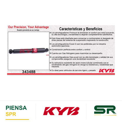 AMORTIGUADOR TRASERO GAS EXCEL-G FIAT 500 L4 1.4 (2009-2016). 3709011 7001178 SAFETY KYB