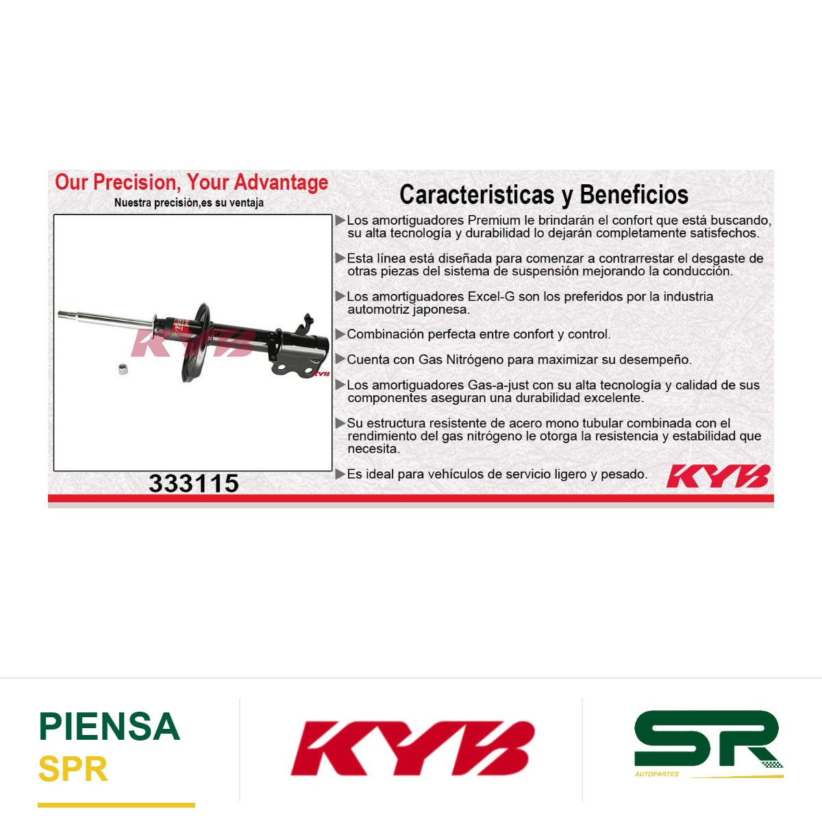 AMORTIGUADOR DELANTERO IZQUIERDO GAS EXCEL-G TOYOTA COROLLA (1993-2002) - GEO PRIZM (1993-1997) KYB