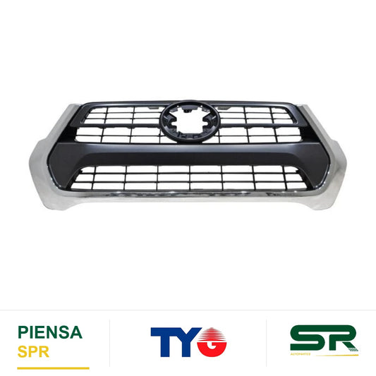 PARRILLA CON MOLDURA CROMADA NEGRA TOYOTA HILUX 2021-2025 POROSO TYG