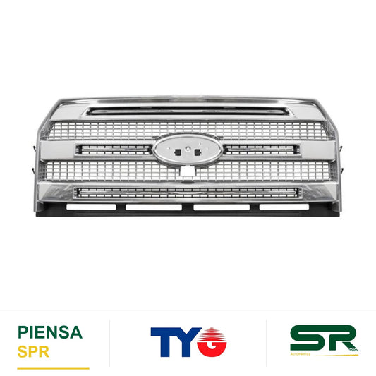 PARRILLA CON HOYO PARA CÁMARA CROMADA PLATA FORD PU 2015-2017 LOBO / F-150 / 3 LINEAS TYG