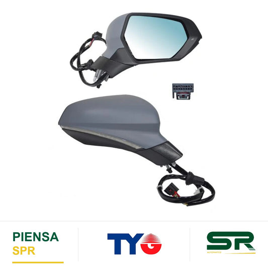 ESPEJO DERECHO CON DIRECCIONAL PARA PINTAR ELÉCTRICO SEAT LUZ INF CON DESEMPAÑANTE 13 PINES LEON 2021-2025 TYG
