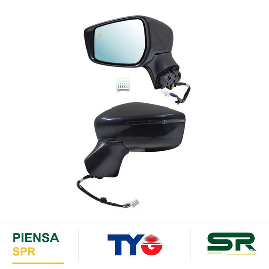 ESPEJO IZQUIERDO CON DIRECCIONAL CON SENSOR PARA PINTAR ELÉCTRICO NISSAN PUNTO CIEGO 8 PINES VERSA 2020-2025 TYG