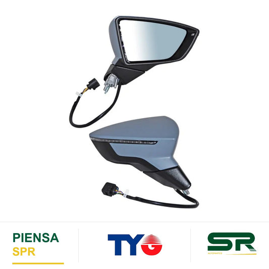 ESPEJO DERECHO ELÉCTRICO 8 PINES CON DIRECCIONAL CON DESEMPAÑANTE PARA PINTAR SEAT LEON 2014-2020 TYG
