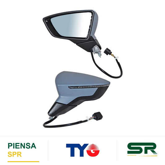 ESPEJO IZQUIERDO 8 PINES CON DESEMPAÑANTE CON DIRECCIONAL AUTOABATIBLE PARA PINTAR ELÉCTRICO SEAT IBIZA / ARONA 2018-2025 TYG