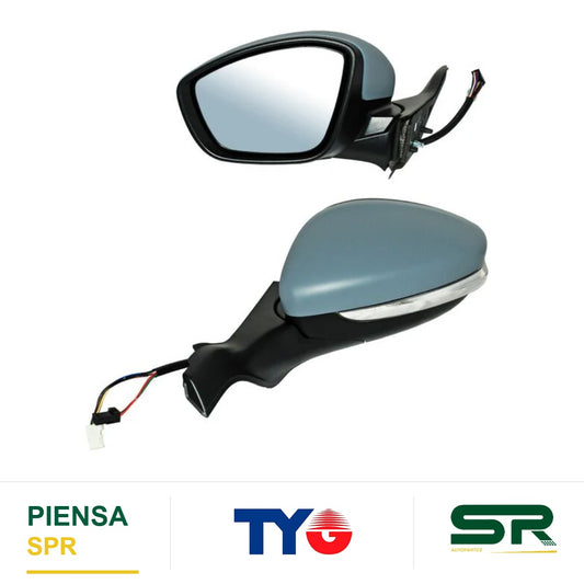 ESPEJO IZQUIERDO ELÉCTRICO 7 PINES CON DIRECCIONAL CON DESEMPAÑANTE PARA PINTAR PEUGEOT 2014-2016 TYG