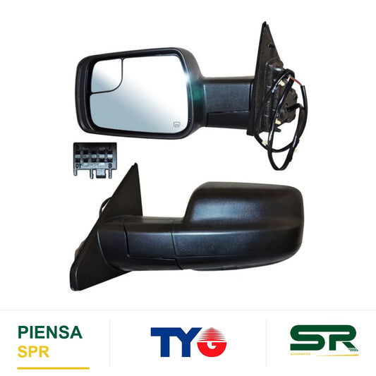ESPEJO IZQUIERDO 7 PINES CON DESEMPAÑANTE ELÉCTRICO DODGE PICKUP 2019-2025 RAM POROSO C / PUNTO CIEGO TYG