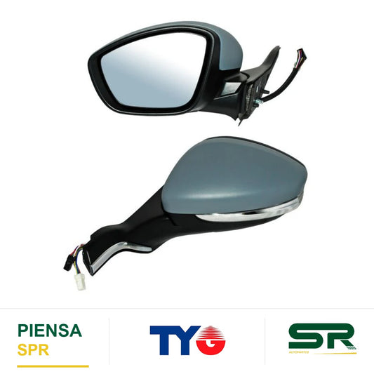 ESPEJO IZQUIERDO ELÉCTRICO 9 PINES CON DIRECCIONAL CON DESEMPAÑANTE AUTOABATIBLE PARA PINTAR PEUGEOT 2014-2016 TYG