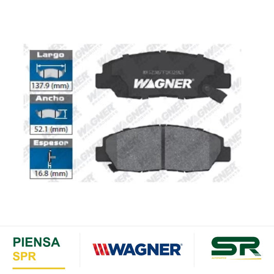 BALATA SEMIMETÁLICA DELANTERA ACURA EL 1997-2005 / HONDA ACCORD 1998-2002 / CIVIC 1996-2015 / INSIGHT 2010-2014 WAGNER