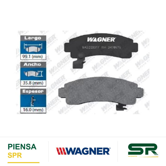 BALATA SEMIMETÁLICA TRASERA NISSAN NX 2 0 ENG 1991-1992 / SENTRA 1 6 1991-1994 / SENTRA 2 0 1991-1993 / TSURU GSR 1993-1996 WAGNER