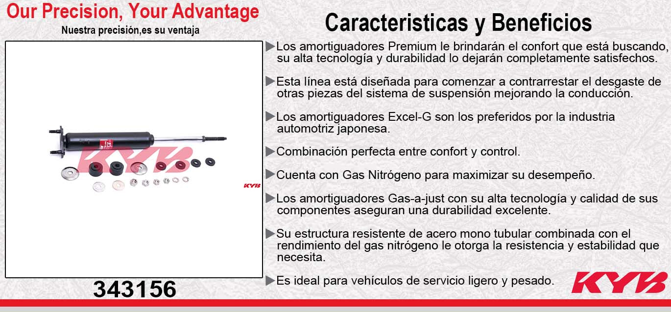 AMORTIGUADOR DELANTERO GAS EXCEL-G FORD COMET (1971-1977) - COUGAR (1967-1970) - MAVERICK (1969-1977) - MUSTANG (1965-1970). KYB