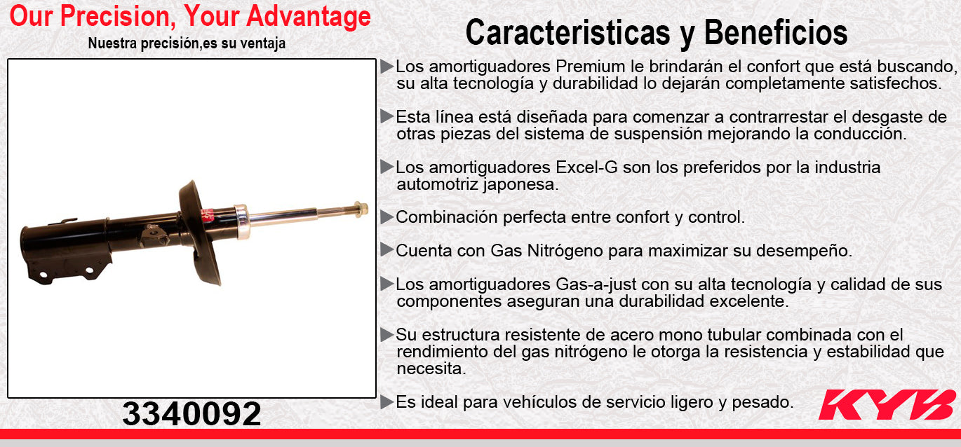 AMORTIGUADOR DELANTERO DERECHO GAS EXCEL-G MALIBU L4 2.0 TURBO LTZ (2013-2014). EXC RIN 16 PULGADAS KYB