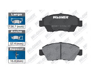 BALATA SEMIMETÁLICA DELANTERA ACURA ILX 2013-2015 / RSX 2002-2006 / HONDA CIVIC 1993-1995 2003-2015 / CIVIC SOL 1994-1997 / FIT 2007-2008 WAGNER