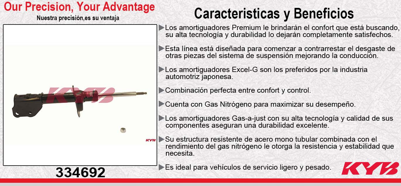AMORTIGUADOR DELANTERO DERECHO GAS EXCEL-G FORD EDGE (2011-2014) - LINCOLN MKX (2011-2015). KYB