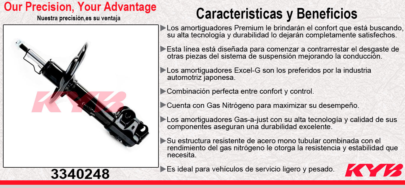 AMORTIGUADOR DELANTERO IZQUIERDO GAS EXCEL-G TOYOTA CAMRY (2018-2023). KYB