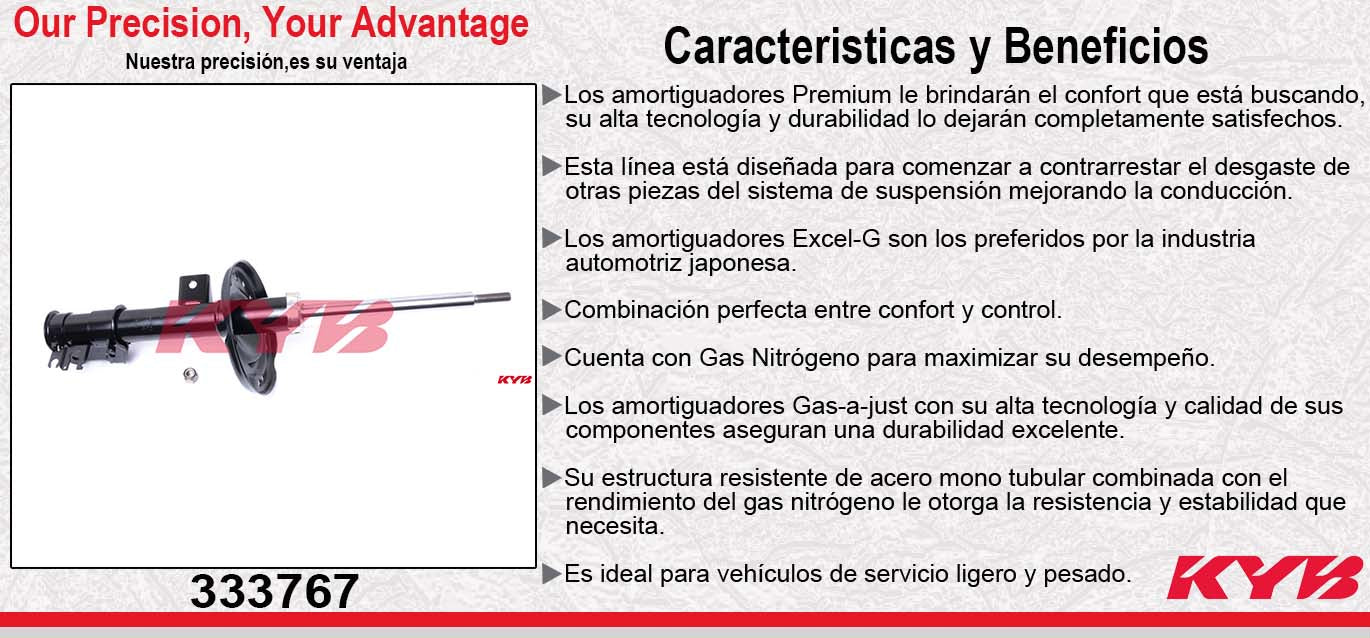 AMORTIGUADOR DELANTERO IZQUIERDO GAS EXCEL-G FIAT 500 (2009-2013). KYB