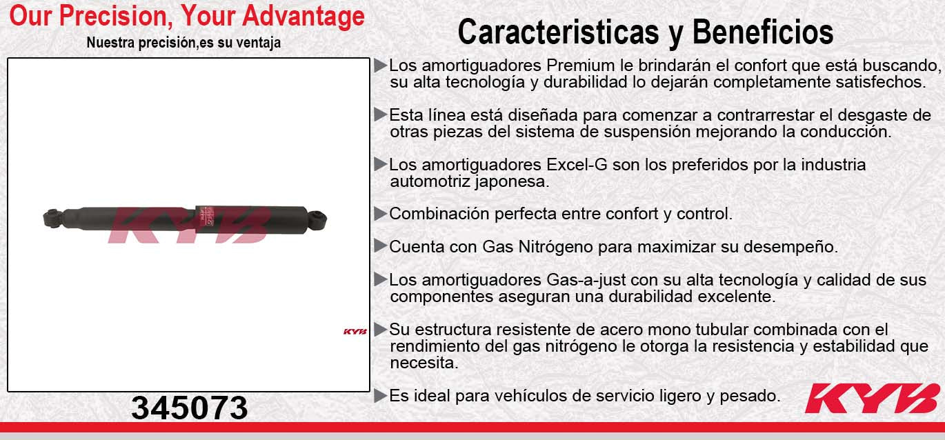 AMORTIGUADOR TRASERO GAS EXCEL-G CADILLAC. ESCALADE (2008-2011) - ESCALADE ESV (2008-2011) - ESCALADE EXT (2008-2011) - CHEV. AVALANCHE (2007-2013) - SUBURBAN 1500 (2007-2012) - TAHOE (2007-2012) - YUKON (2007-2013) - YUKON XL 1500 (2007-2013) KYB