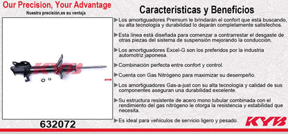 AMORTIGUADOR TRASERO DERECHO HIDRÁULICO NISSAN TSURU III GS I Y GS II (1992-2017). KYB