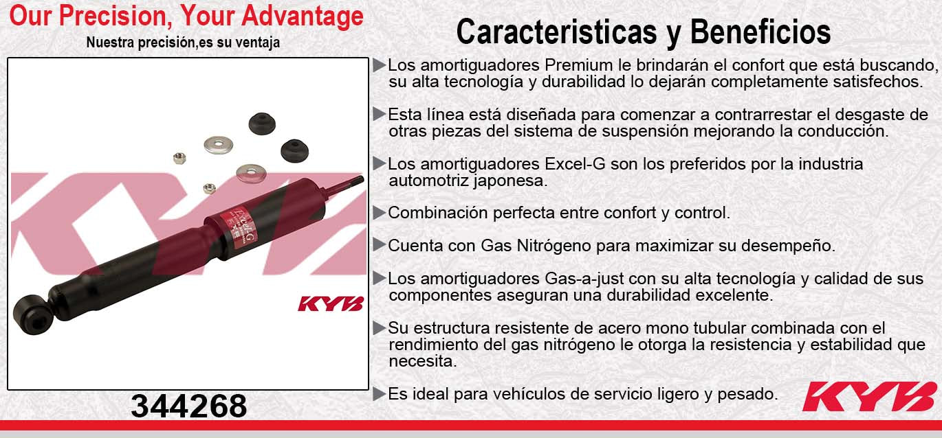 AMORTIGUADOR DELANTERO GAS EXCEL-G FORD. EXPLORER 4X2 Y 4X4 (1991-1994) - RANGER 4X2 Y 4X4 (1989-1997) - BRONCO II( (1989-1990) - MAZDA. B2300 (1994-1997) - B3000 (1994-1997) - B4000 (1994-1997) - NAVAJO (1991-1994). KYB