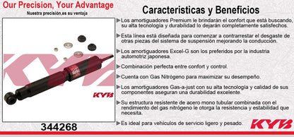 AMORTIGUADOR DELANTERO GAS EXCEL-G FORD. EXPLORER 4X2 Y 4X4 (1991-1994) - RANGER 4X2 Y 4X4 (1989-1997) - BRONCO II( (1989-1990) - MAZDA. B2300 (1994-1997) - B3000 (1994-1997) - B4000 (1994-1997) - NAVAJO (1991-1994). KYB