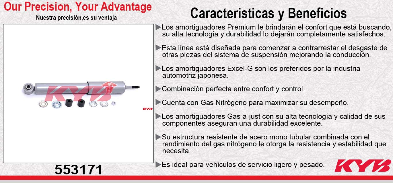 AMORTIGUADOR DELANTERO GAS-A-JUST MAZDA. B1600, B2000, B2200, B2500, B2600, TODAS 2WD (2085-ACTUAL) KYB