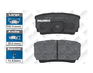 BALATA SEMIMETÁLICA TRASERA CHRYSLER 200 2011-2014 / SEBRING 2007-2010 / DODGE AVENGER 2008-2009 2011-2014 / CALIBER 2007-2012 / JEEP COMPASS 2007-2017 / PATRIOT 2007-2017 / MITSUBISHI LANCER 2005-2014 / OUTLANDER 2005-2006 WAGNER