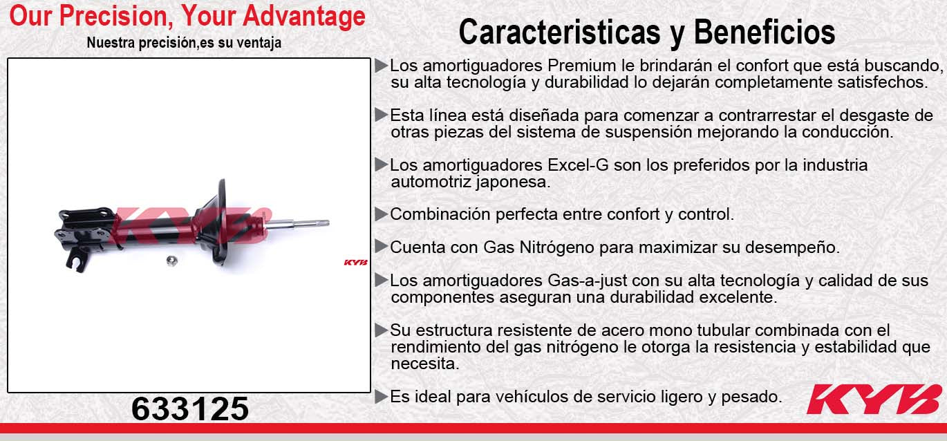 AMORTIGUADOR TRASERO DERECHO HIDRÁULICO FORD ESCORT 1991-2002 - MERCURY. TRACER 1991-1996 - MAZDA. 323 1990-1994 - MX-3 1992-1995 - PROTEGE 1990-1994. KYB