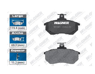 BALATA SEMIMETÁLICA DELANTERA AUDI 4000 1984-1987 / COUPE 1985-1987 / VOLKSWAGEN CABRIO 1995-1997 / DERBY 2000-2009 / GOLF A2 1985-1989 / GOLF A3 1987-1999 / JETTA A3 1987-1999 / PASSAT 1986-1997 WAGNER