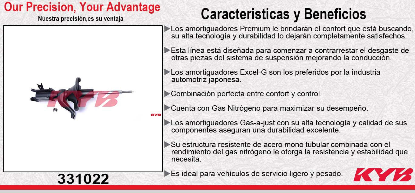 AMORTIGUADOR DELANTERO IZQUIERDO GAS EXCEL-G HONDA CIVIC L4 1.7 (2001-2002) KYB