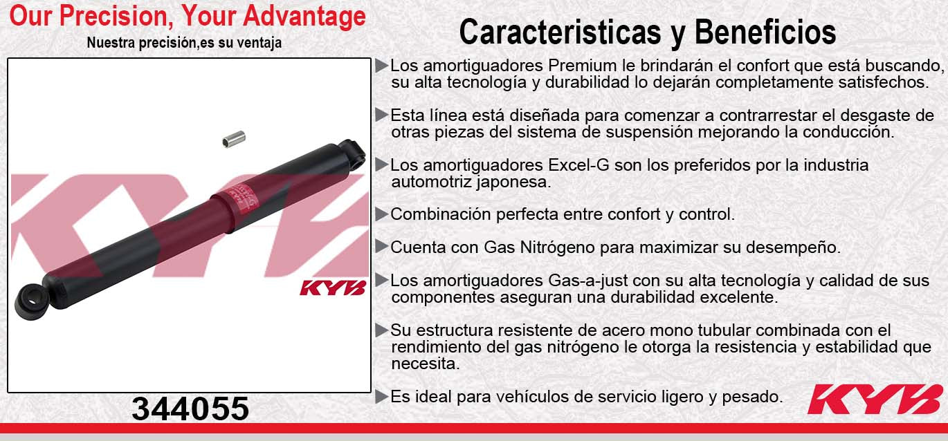 AMORTIGUADOR TRASERO GAS EXCEL-G TOYOTA. TACOMA 2WD (1995-2004) - PICKUP (1977-1981) - VAN (1984-1989) - VAN WAGON (88) - MERCURY. VILLAGER (1993-2002) - NISSAN. QUEST (1993-2002) - STANZA (1986-1988) KYB