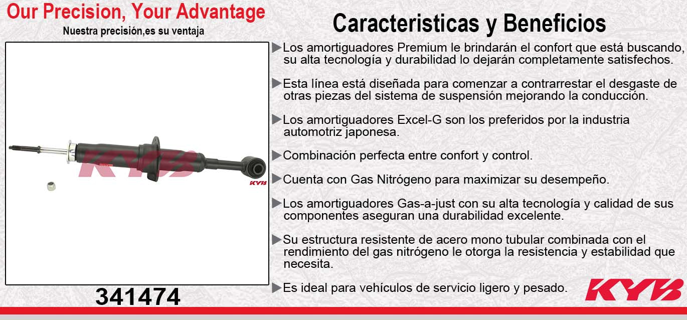 AMORTIGUADOR DELANTERO GAS EXCEL-G FORD EXPLORER 2WD & 4WD (2006-2010) [MODELO SPORT TRAC] (2 Y 4 PUERTAS) (2007-2010) KYB