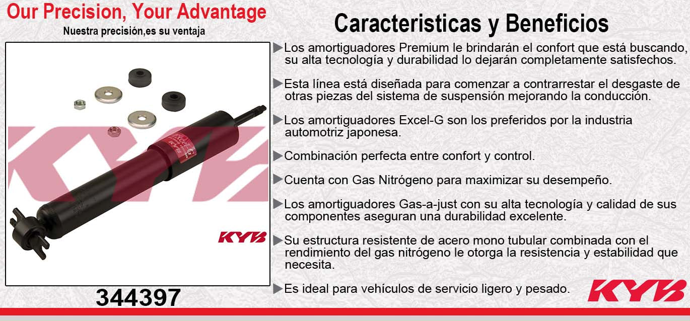 AMORTIGUADOR DELANTERO GAS EXCEL-G FORD. EXPLORER (1995-2003) - EXPLORER SPORT TRACK (2001-2005) - RANGER (1998-2011) - MERCURY. MOUNTAINER (1997-2001) - MAZDA. B3000 (1998-2007) - B4000 (1998-2009) KYB