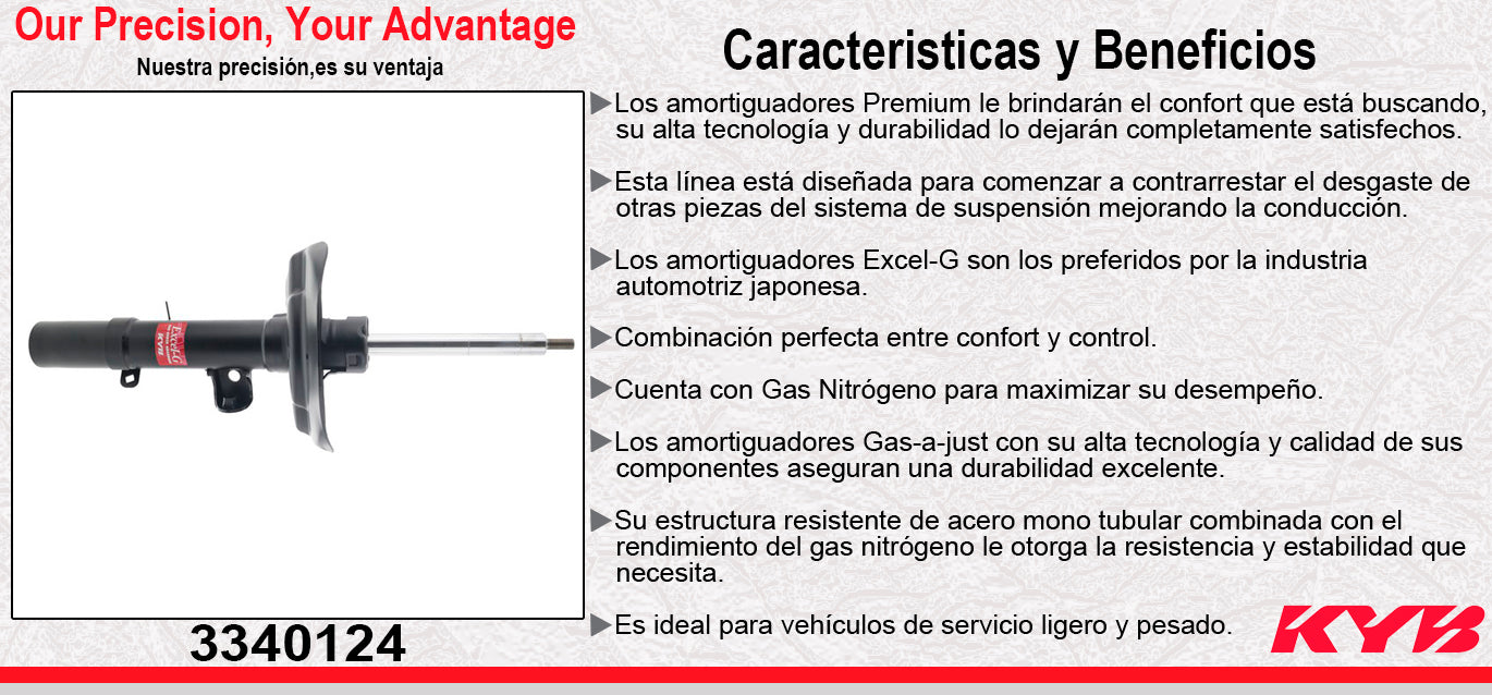 AMORTIGUADOR DELANTERO IZQUIERDO GAS EXCEL-G ACURA TLX (2015-2020) - HONDA ACCORD (2013-2017). KYB