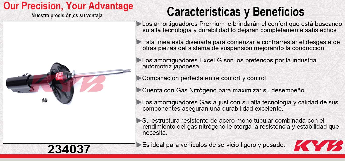 AMORTIGUADOR DELANTERO DERECHO GAS EXCEL-G FORD ESCORT (1991-2002) - ESCORT ZX3 (1991-2002) - MERCURY. TRACER (1991-1996) - MAZDA. 323 (1990-1994) - MX-3 (1992-1995) - PROTEGE (1990-1994). KYB